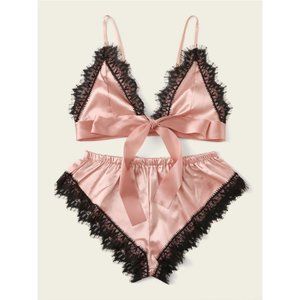 Eyelash Floral Lace Satin Lingerie Set